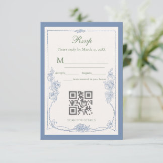 Elegante Salbeigrüne Französische Florale Hochzeit RSVP Karte