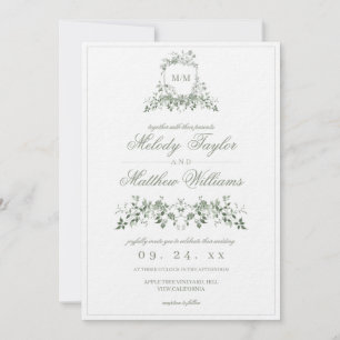 Elegante Salbeigrüne Französische Florale Wappen H Einladung