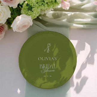 Elegante Salbeigrüne Garten-Hochzeitsdusche Pappteller