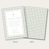 Elegante Salbeigrüne Gingham-Jungentaufe Dankeskarte