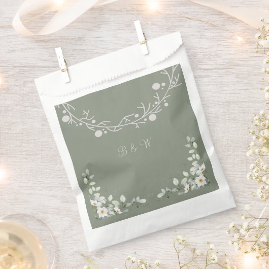 Elegante Salbeigrüne Hochzeit Geschenktütchen (Ausgeschnitten)