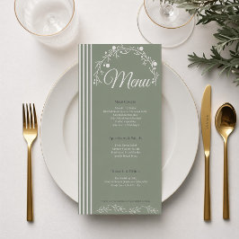 Elegante Salbeigrüne Hochzeits-Menükarte Menükarte