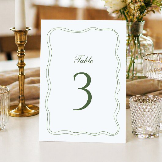 Elegante Salbeigrüne Hochzeitstischnummer Einladung