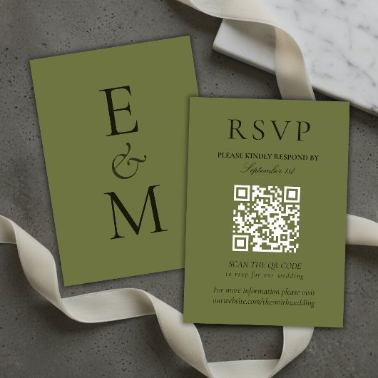 Elegante Salbeigrüne Minimalistische Hochzeits-QR- RSVP Karte
