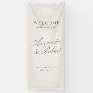 Elegante Salbeigrüne Old Money Hochzeitsbegrüßung Banner