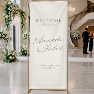 Elegante Salbeigrüne Old Money Hochzeitsbegrüßung Banner