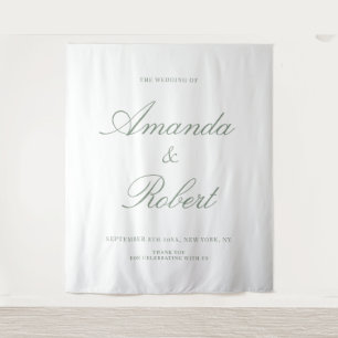 Elegante Salbeigrüne Old Money Hochzeitskulisse Wandteppich