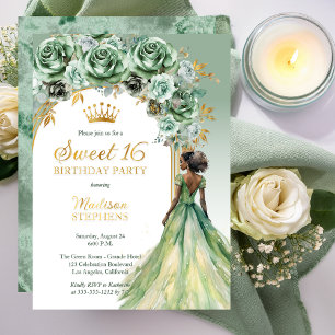 Elegante Salbeigrüne Rosen Florale Sweet 16 Party Folieneinladung