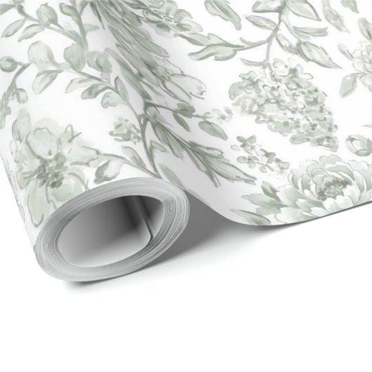 Elegante Salbeigrüne Rosenblüten Geschenkpapier (Rolleneckpunkt)