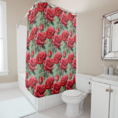 Elegante Salbeigrüne rote Rosen Duschvorhang (Beispiel)