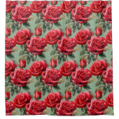 Elegante Salbeigrüne rote Rosen Duschvorhang (Vorderseite)