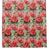 Elegante Salbeigrüne rote Rosen Duschvorhang (Vorderseite)