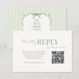 Elegante Salbeigrüne Schleife und Streifen Hochzei RSVP Karte