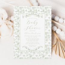 Elegante Salbeigrüne Schleife Vintage Florale Baby