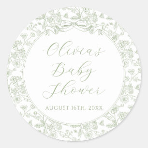 Elegante Salbeigrüne Schleife Vintage Florale Baby Runder Aufkleber