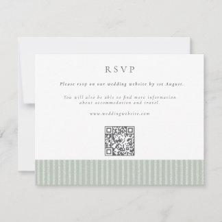 Elegante Salbeigrüne Streifen QR-Code Hochzeit RSVP Karte