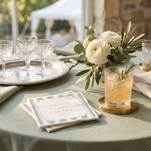 Elegante Salbeigrüne Streifen Serviette
