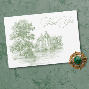Elegante Salbeigrüne Toile Französische Manor-Hoch Dankeskarte