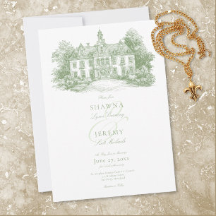 Elegante Salbeigrüne Toile Französische Manor-Hoch Einladung