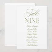 Elegante Salbeigrüne und Weiße Hochzeitstisch-Numm Einladung (Vorne/Hinten)