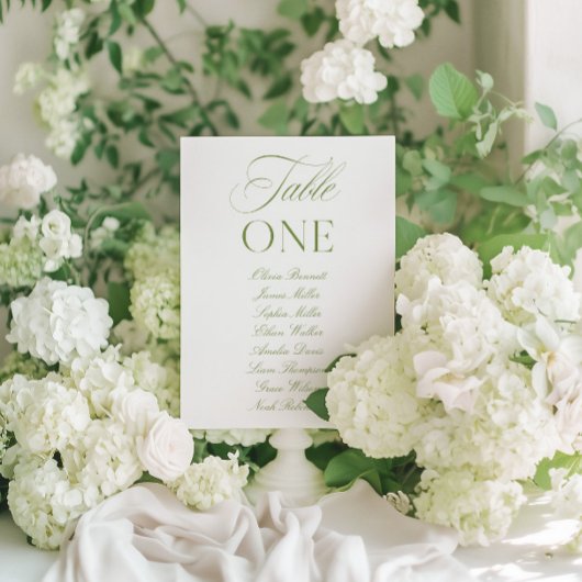 Elegante Salbeigrüne und Weiße Hochzeitstisch-Numm Einladung