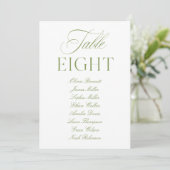 Elegante Salbeigrüne und Weiße Hochzeitstisch-Numm Einladung (Stehend Vorderseite)