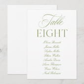 Elegante Salbeigrüne und Weiße Hochzeitstisch-Numm Einladung (Vorne/Hinten)