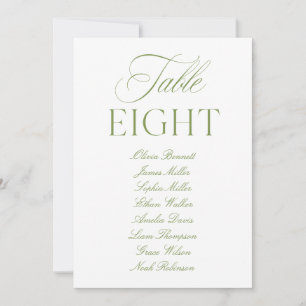 Elegante Salbeigrüne und Weiße Hochzeitstisch-Numm Einladung