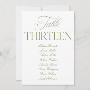 Elegante Salbeigrüne und Weiße Hochzeitstisch-Numm Einladung