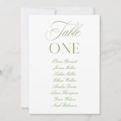 Elegante Salbeigrüne und Weiße Hochzeitstisch-Numm Einladung (Vorderseite)