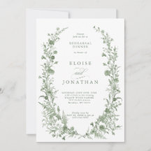 Elegante Salbeigrüne Vintage-Chic-Probeessen-Einla
