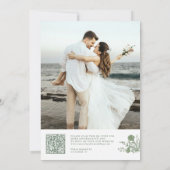 Elegante Salbeigrüne Vintage-Foto-QR-Code-Hochzeit Einladung (Rückseite)