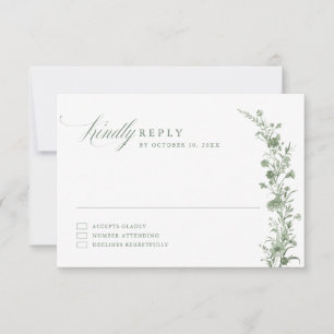 Elegante, salbeigrüne, vintage-klassische Floral-H RSVP Karte
