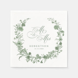 Elegante Salbeigrüne Vintage-Klassische Florale Ho Serviette