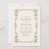 Elegante Salbeigrüne Vintage-QR-Code-Hochzeit Einladung (Vorderseite)