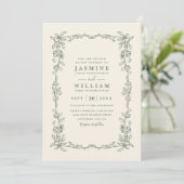 Elegante Salbeigrüne Vintage-QR-Code-Hochzeit Einladung (Stehend Vorderseite)
