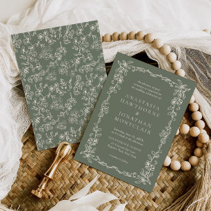 Elegante Salbeigrüne Vintage-Victorian-Hochzeit Einladung