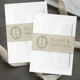 Elegante Salbeigrüne Wappen-Monogramm-Hochzeit Einladungsbanderole