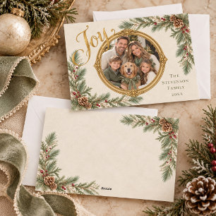 Elegante Salbeigrüne Weihnachtsfamilienfoto-Freude Feiertagskarte