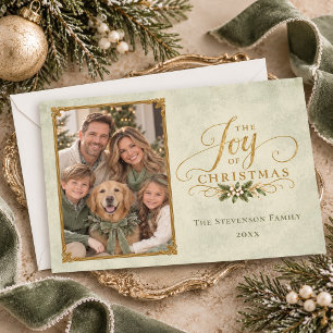 Elegante Salbeigrüne Weihnachtsfamilienfreude Foto Feiertagskarte