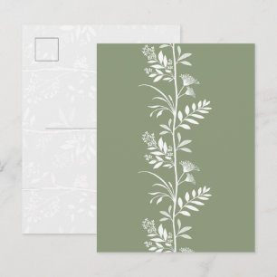 Elegante Salbeigrüne Wildblumen-Silhouetten-Kunst Postkarte