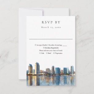 Elegante San Diego-Skyline-Aquarell-Hochzeit RSVP Karte