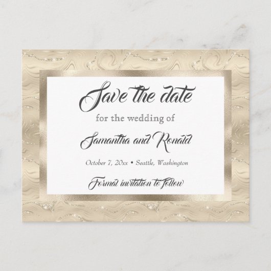 Elegante Sandy Gold Imitate Hochzeit speichern Ankündigungspostkarte (Vorderseite)