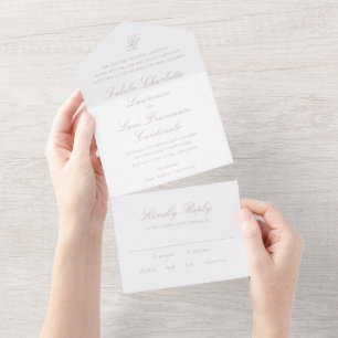 Elegante Sandy Neutrale Traditionelle Hochzeit All In One Einladung