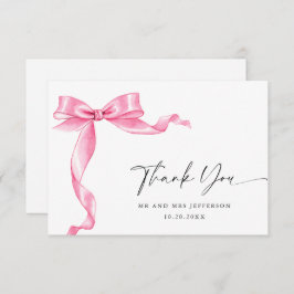 Elegante, sanfte, rosa, handgezeichnete Bow-Hochze Dankeskarte