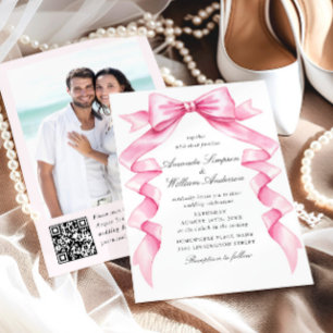 Elegante, sanfte, rosa, handgezeichnete Bow-Hochze Einladung