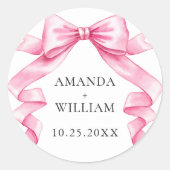 Elegante, sanfte, rosa, handgezeichnete Bow-Hochze Runder Aufkleber (Vorderseite)
