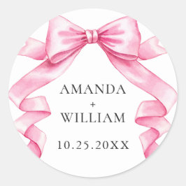 Elegante, sanfte, rosa, handgezeichnete Bow-Hochze Runder Aufkleber