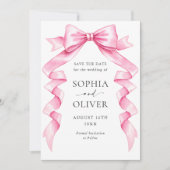 Elegante, sanfte, rosa, handgezeichnete Bow-Hochze Save The Date (Vorderseite)