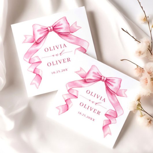 Elegante, sanfte, rosa, handgezeichnete Bow-Hochze Serviette